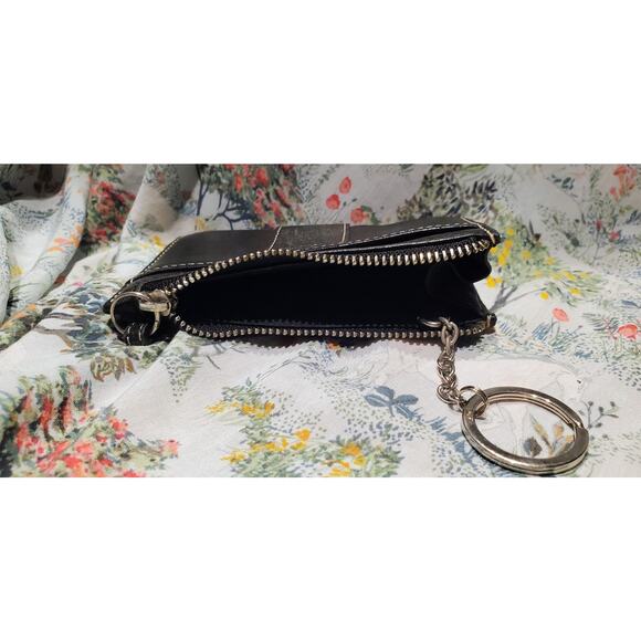 Coach Multifunction Keychain Wallet Coin Purse Black Leather Zip has 3 Pockets - Picture 3 of 3